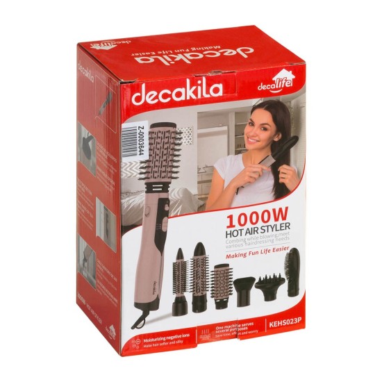 Четка за коса с горещ въздух DECAKILA, 1000 W, 6 приставки